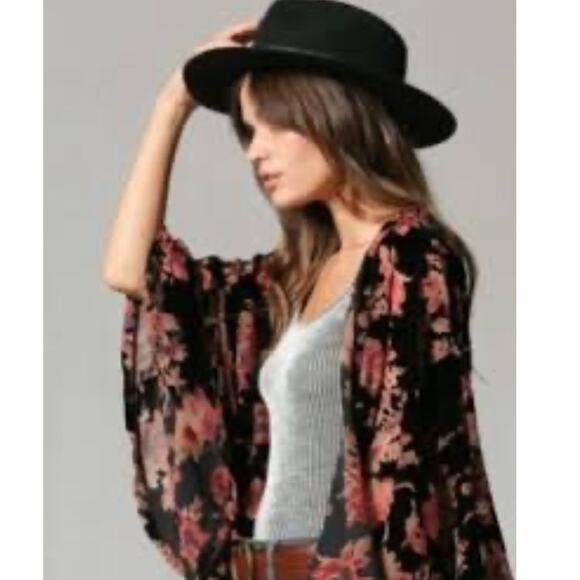 JBS Vintage Black Transparent Floral Kimono size 22W - Picture 2 of 8